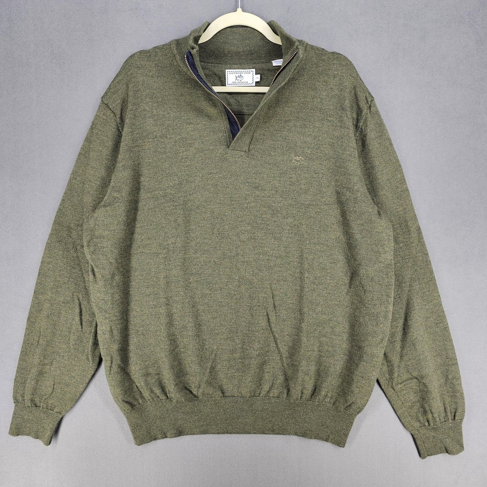 Southern Tide Sweater Mens XL Green 1/4‎ Zip Merino Wool Mock Neck Pullover Knit